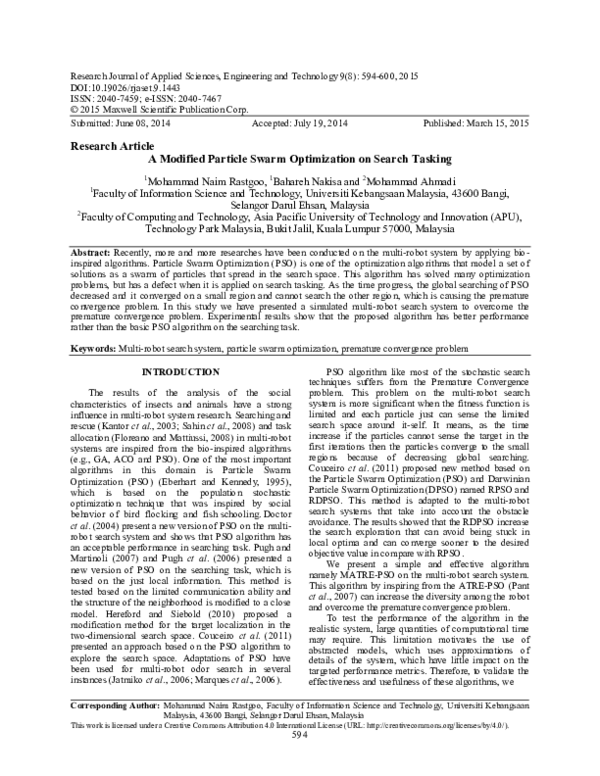 (PDF) A Modified Particle Swarm Optimization on Search Tasking