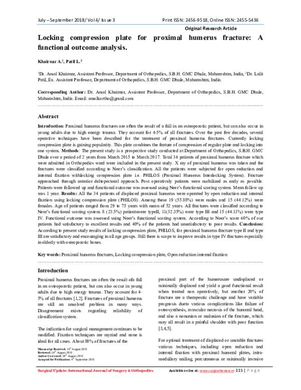 (PDF) Locking compression plate for proximal humerus fracture: A ...