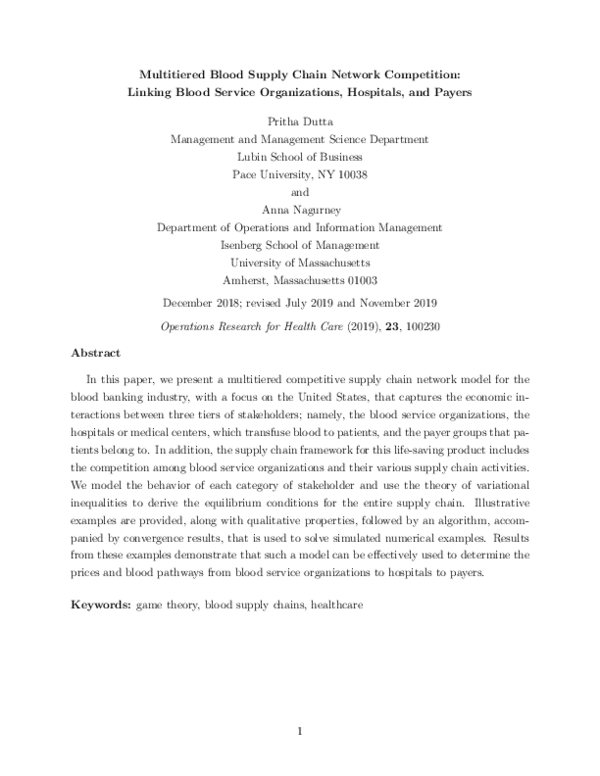 (PDF) Multitiered blood supply chain network competition: Linking blood ...
