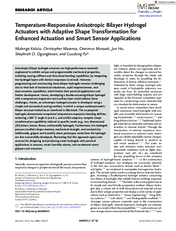 (PDF) Temperature‐Responsive Anisotropic Bilayer Hydrogel Actuators ...