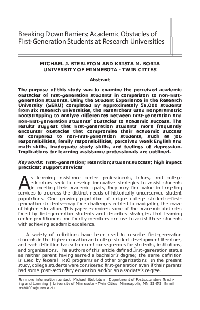 (PDF) Breaking down Barriers: Academic Obstacles of First-Generation ...