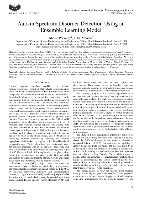(PDF) Autism Spectrum Disorder Detection Using an Ensemble Learning Model