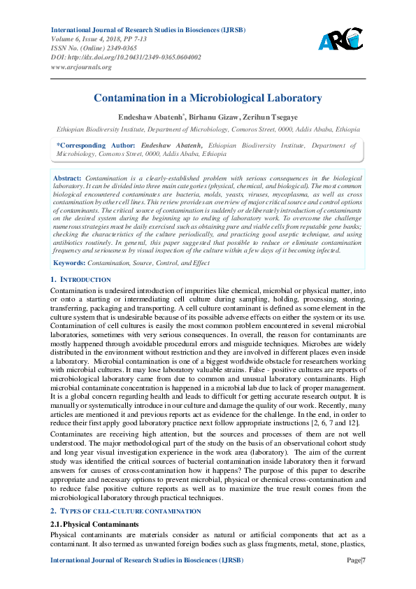 (PDF) Contamination in a Microbiological Laboratory