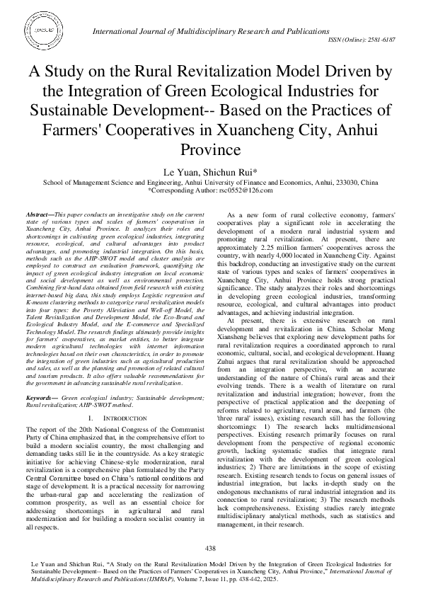 (PDF) A Study on the Rural Revitalization Model Driven by the ...