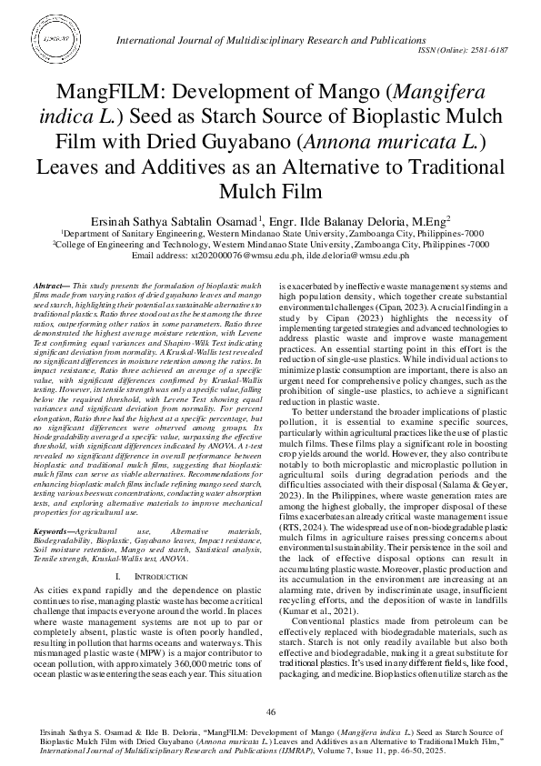 (PDF) MangFILM: Development of Mango (Mangifera indica L.) Seed as ...