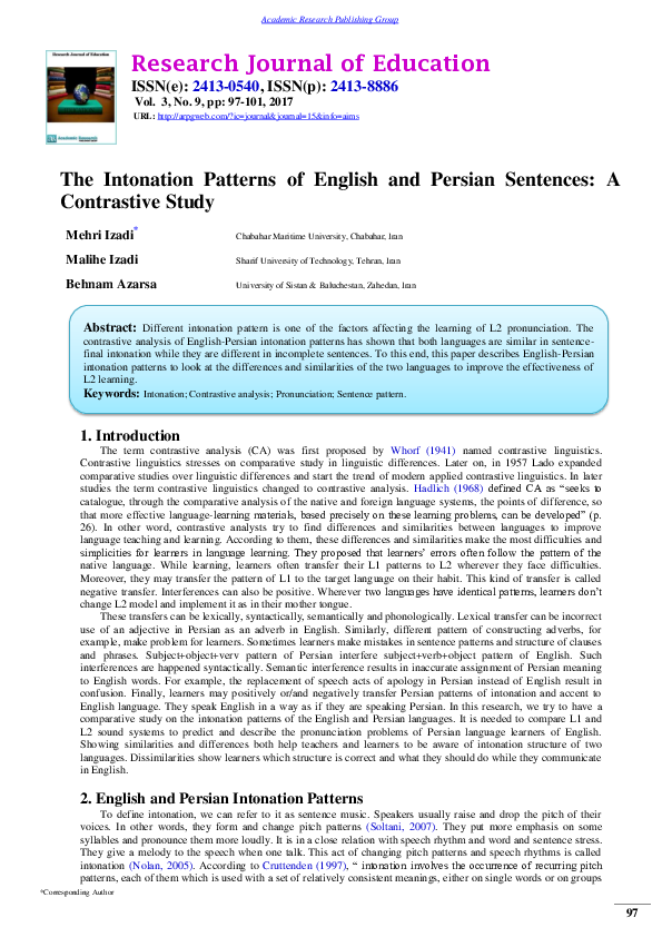 (PDF) The Intonation Patterns of English and Persian Sentences: A ...