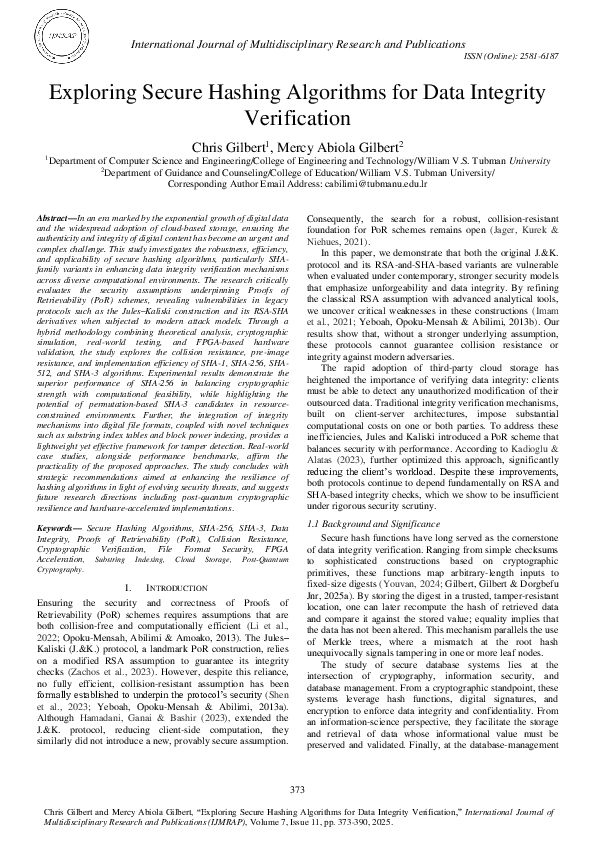 (PDF) Exploring Secure Hashing Algorithms for Data Integrity Verification
