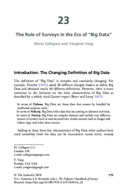 (PDF) The Role of Surveys in the Era of “Big Data”