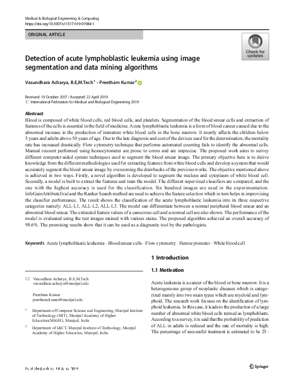(PDF) Detection of Acute Lymphoblastic Leukemia using watershed ...