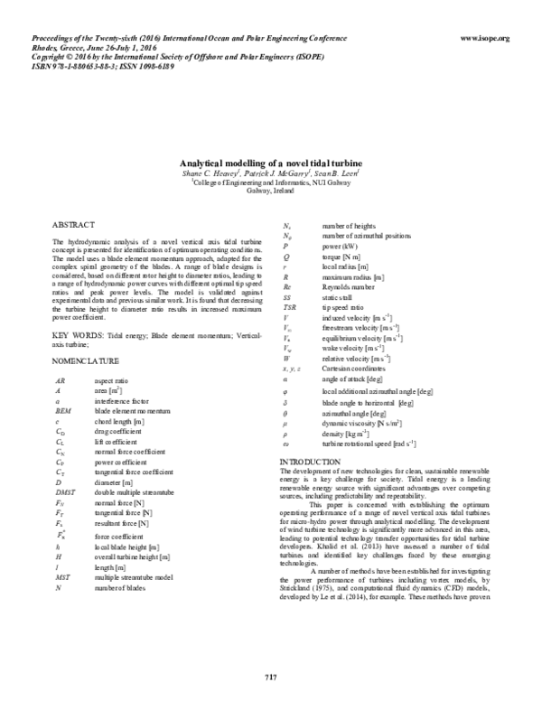 (PDF) Analytical Modelling of a Novel Tidal Turbine