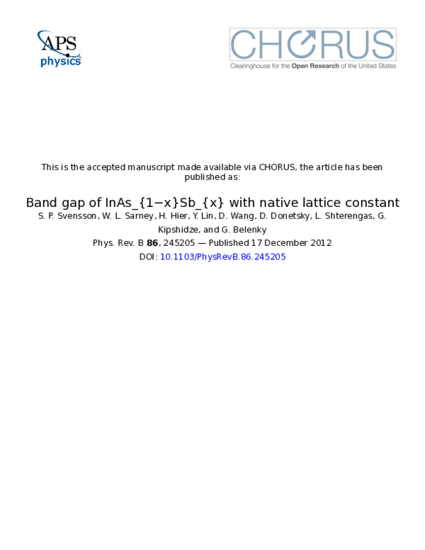 (PDF) Band gap of InAs1−xSbxwith native lattice constant
