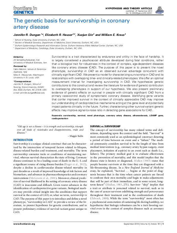 (PDF) The genetic basis for survivorship in coronary artery disease