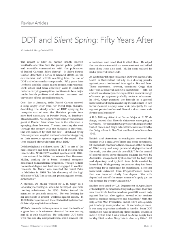 Pdf Ddt And Silent Spring Fifty Years After