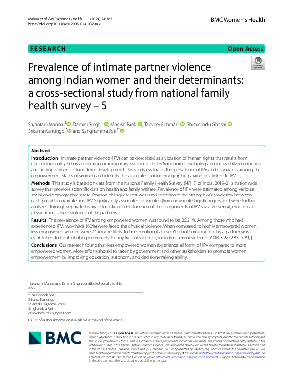 (PDF) Prevalence of intimate partner violence among Indian women and ...