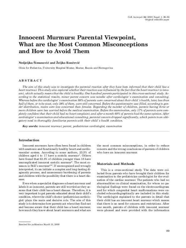 (PDF) Innocent murmurs: parental viewpoint, what are the most common ...