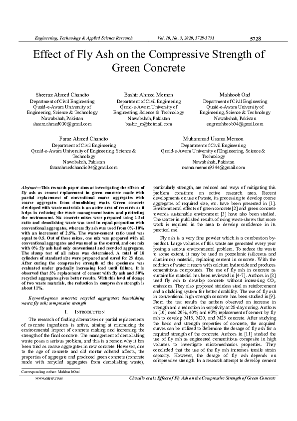 (PDF) Effect of Fly Ash on the Compressive Strength of Green Concrete