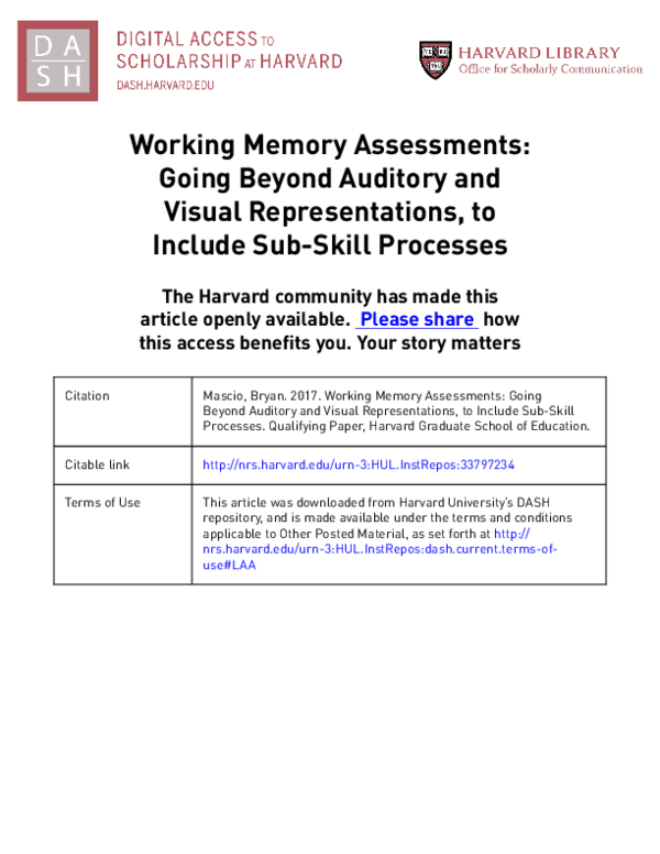 (PDF) Working Memory Assessments: Going Beyond Auditory and Visual ...