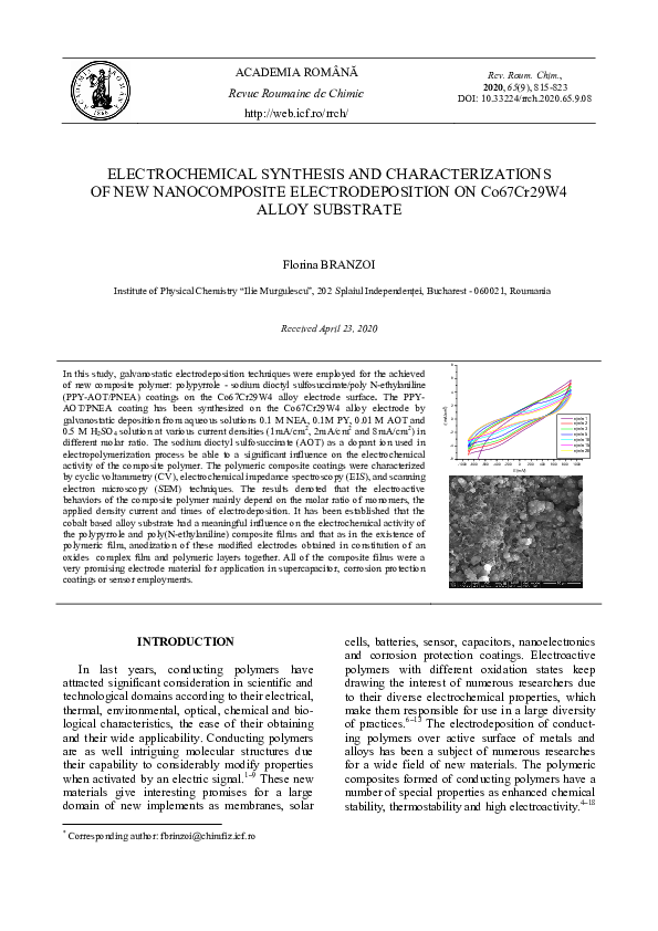 (PDF) Electrochemical synthesis and characterizations of new ...