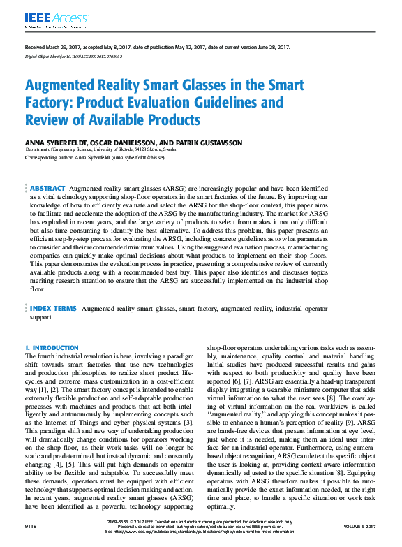 (PDF) Augmented Reality Smart Glasses in the Smart Factory: Product ...