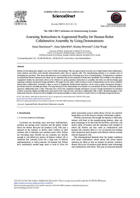Pdf Assessing Instructions In Augmented Reality For Human Robot