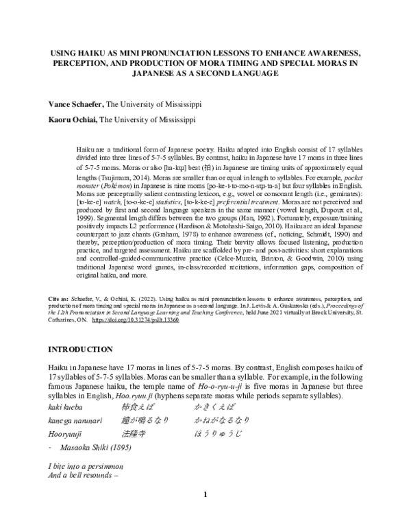 (PDF) USING HAIKU AS MINI PRONUNCIATION LESSONS TO ENHANCE AWARENESS ...