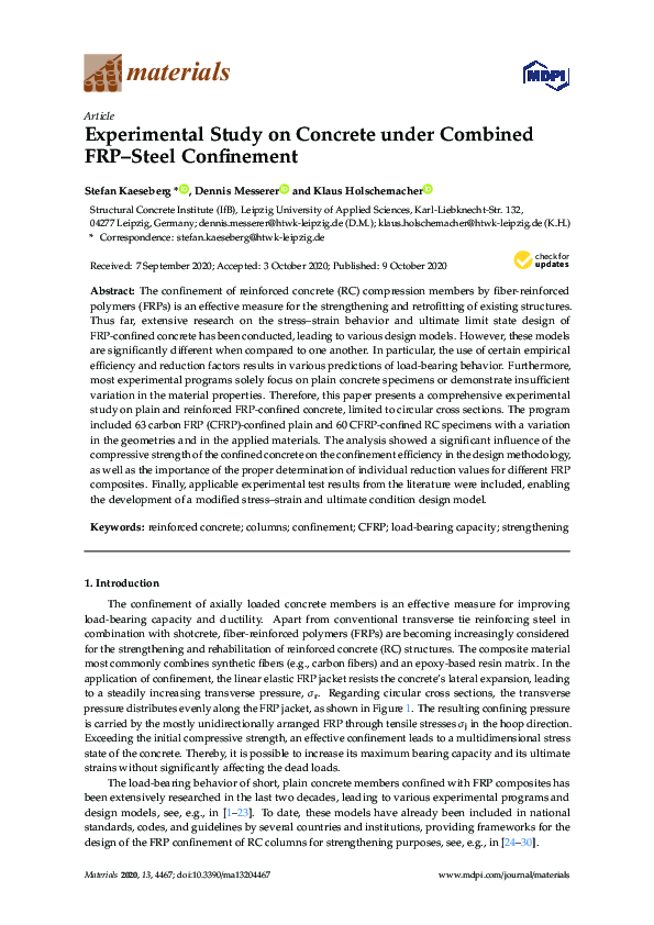 (PDF) Experimental Study on Concrete under Combined FRP–Steel Confinement