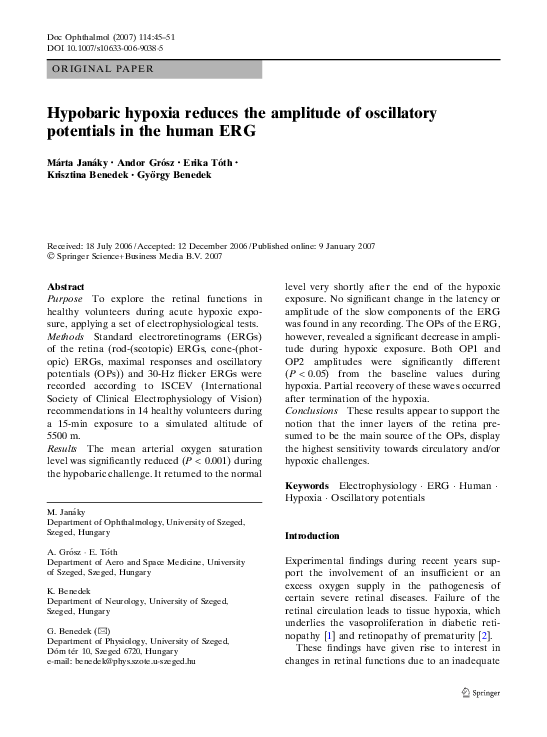 (PDF) Hypobaric hypoxia reduces the amplitude of oscillatory potentials ...