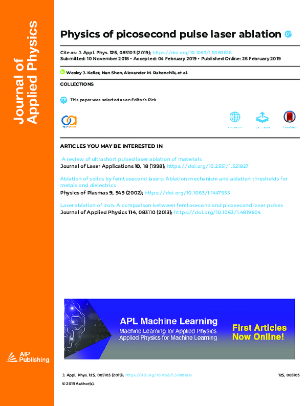 (PDF) Physics of picosecond pulse laser ablation