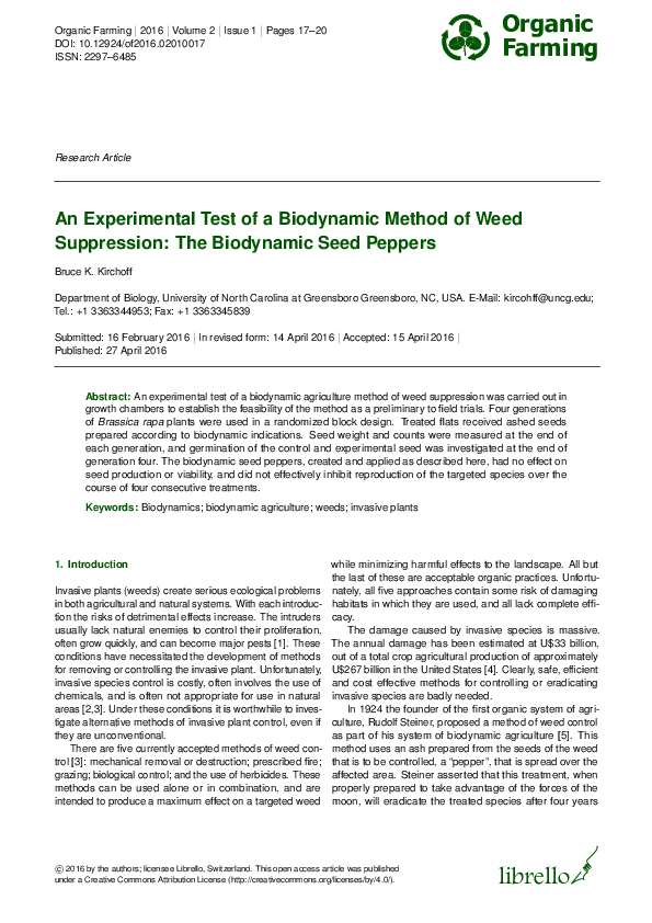 (PDF) An Experimental Test of a Biodynamic Method of Weed Suppression ...