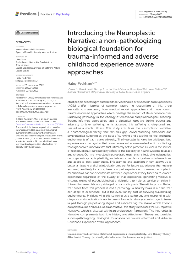 (PDF) Peckham H (2023) Introducing the Neuroplastic Narrative: a non ...