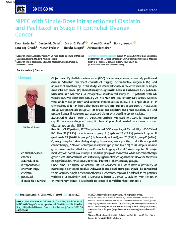 (PDF) NIPEC with Single-Dose Intraperitoneal Cisplatin and Paclitaxel ...
