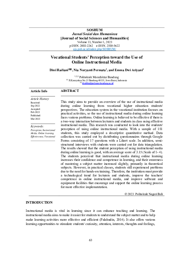 (PDF) Vocational Students' Perception toward the Use of Online ...