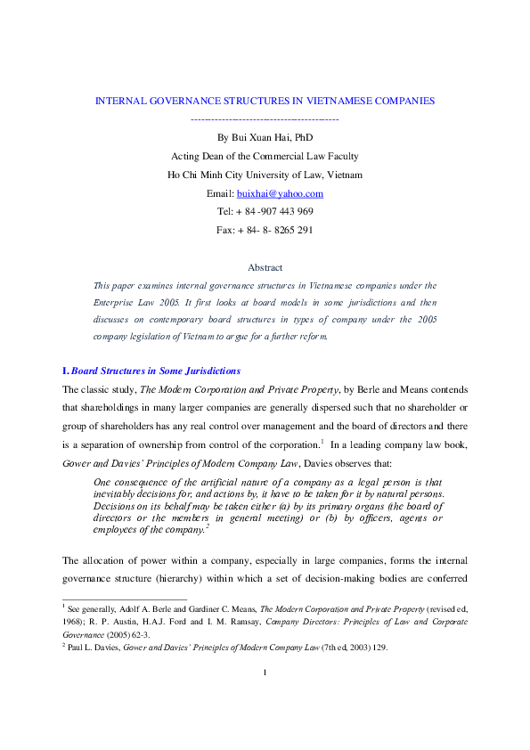 (PDF) Internal governance structures in Vietnamese companies