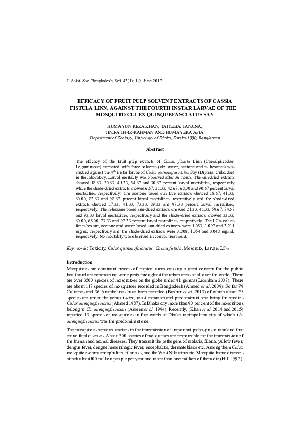 (PDF) Efficacy of Fruit Pulp Solvent Extracts of Cassia Fistula Linn ...