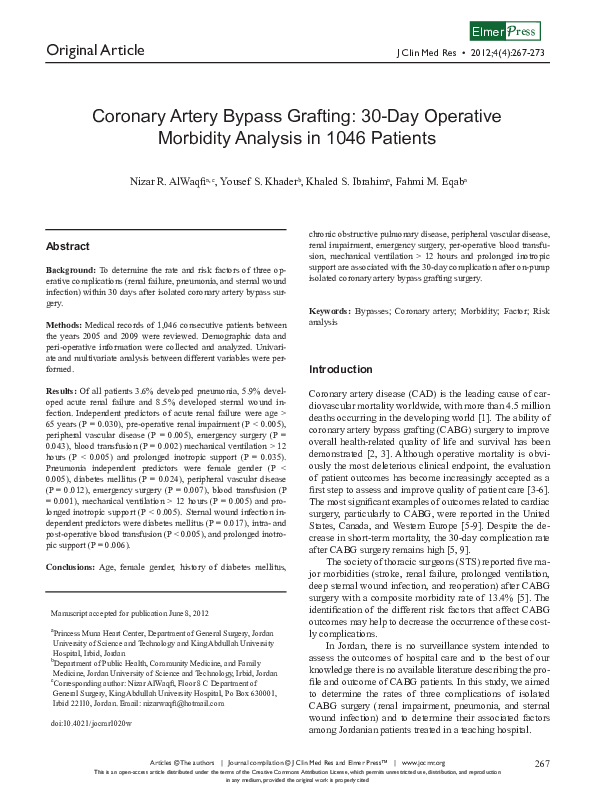 (PDF) Coronary artery bypass grafting: 30-day operative morbidity ...
