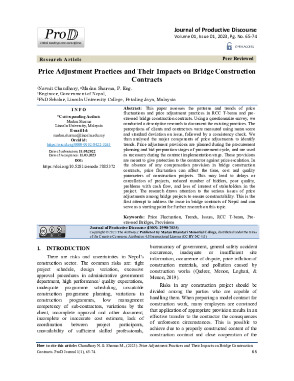 (PDF) Price Adjustment Practices and Their Impacts on Bridge ...