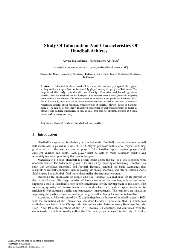 (PDF) Study Of Information And Characteristics Of Handball Athletes