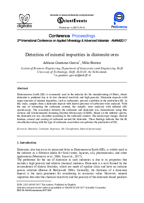 (PDF) Detection of mineral impurities in diatomite ores