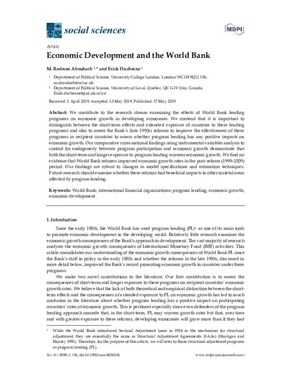 (PDF) Economic Development and the World Bank