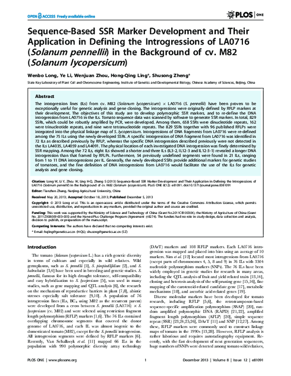 (PDF) Sequence-Based SSR Marker Development and Their Application in ...
