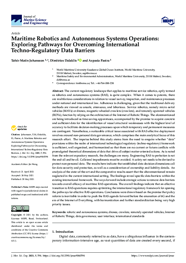 (PDF) Maritime Robotics and Autonomous Systems Operations: Exploring ... - Autonomous Systems Regulatory Body