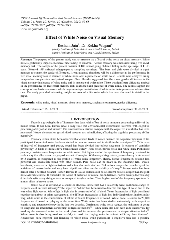 (PDF) Effect of White Noise on Visual Memory
