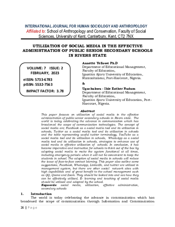 (PDF) UTILIZATION OF SOCIAL MEDIA IN THE EFFECTIVE ADMINISTRATION OF ...