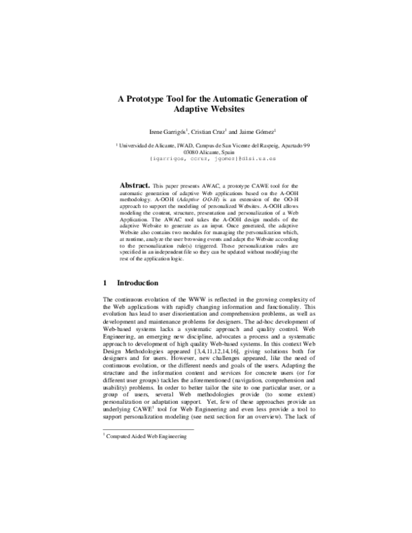 (PDF) A prototype tool for the automatic generation of adaptive websites
