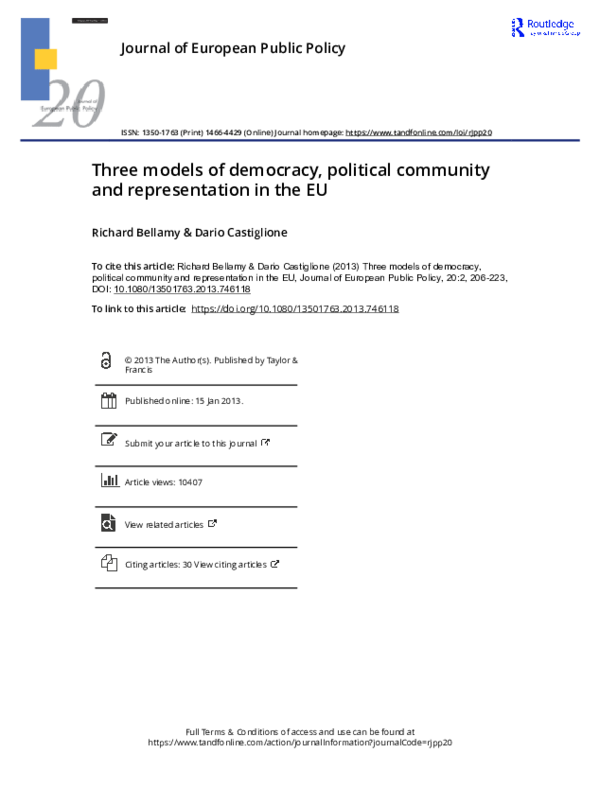 (PDF) Three models of democracy, political community and representation ...