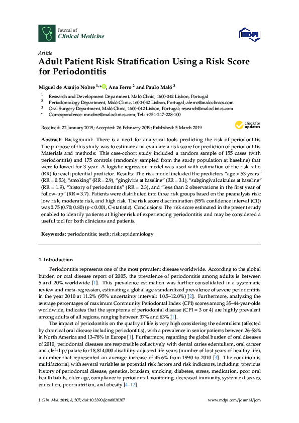 (PDF) Adult Patient Risk Stratification Using a Risk Score for ...