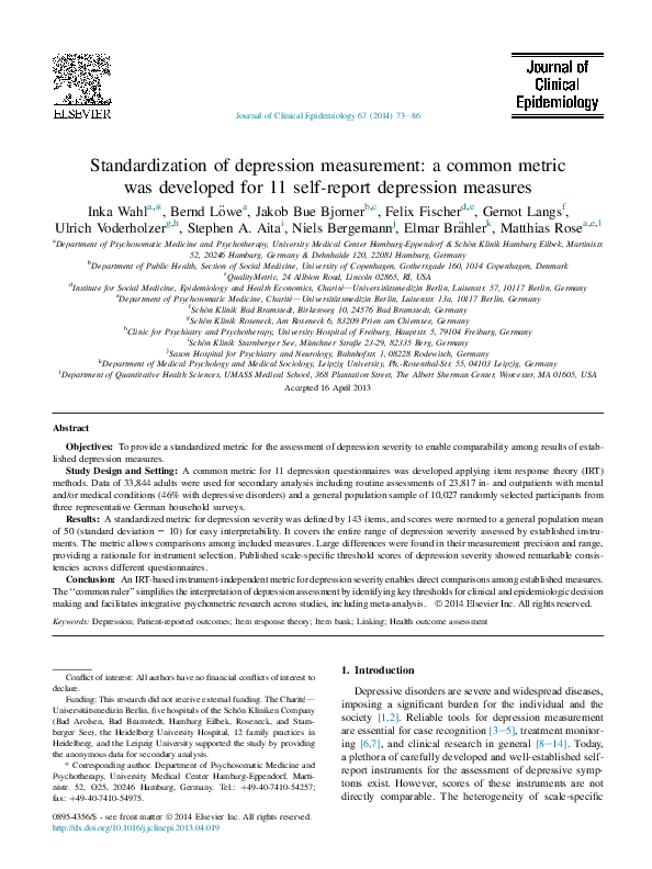 (PDF) Standardization of depression measurement: a common metric was ...