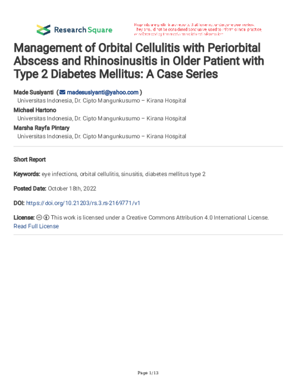 (PDF) Management of Orbital Cellulitis with Periorbital Abscess and ...