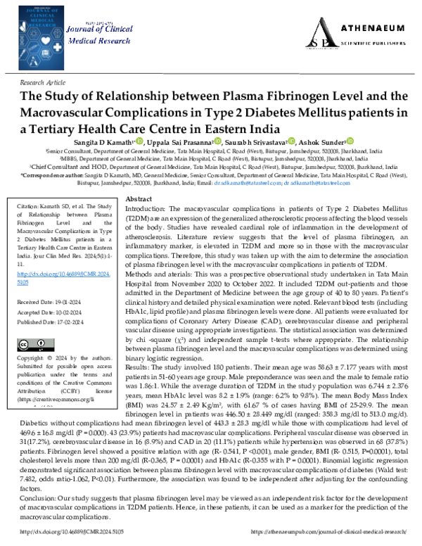 (PDF) The Study of Relationship between Plasma Fibrinogen Level and the ...