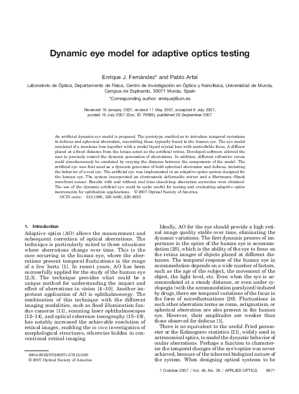 (PDF) Dynamic eye model for adaptive optics testing